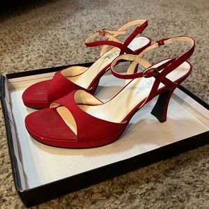 Size6, red, strappy heels